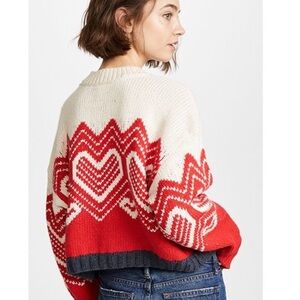 Free People I Heart You Fair Isle Red Cream Cropped Sweater. Size S.